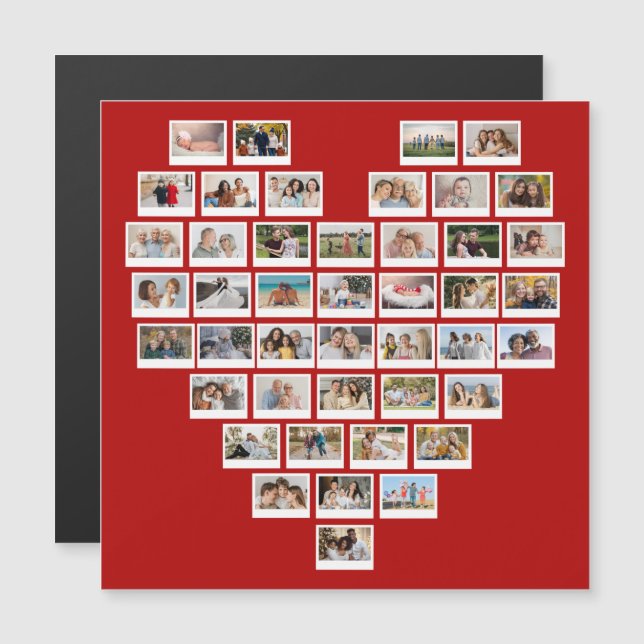 44 Photo Collage Red Heart Magnetic Card (Fram/baksida)