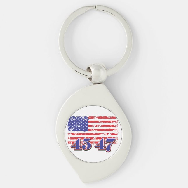 45-47 President TRump Swirl Silverfärgad Nyckelring (Framsidan)