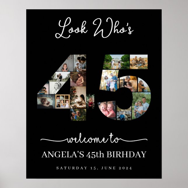 45 år gammal fotokollage i grattis på födelsedagen poster (Framsidan)