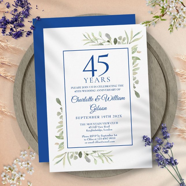 45-års 65-års jubileum Akvarell Grönska Inbjudningar (45th 65th Wedding Anniversary Watercolor Greenery Invitation)