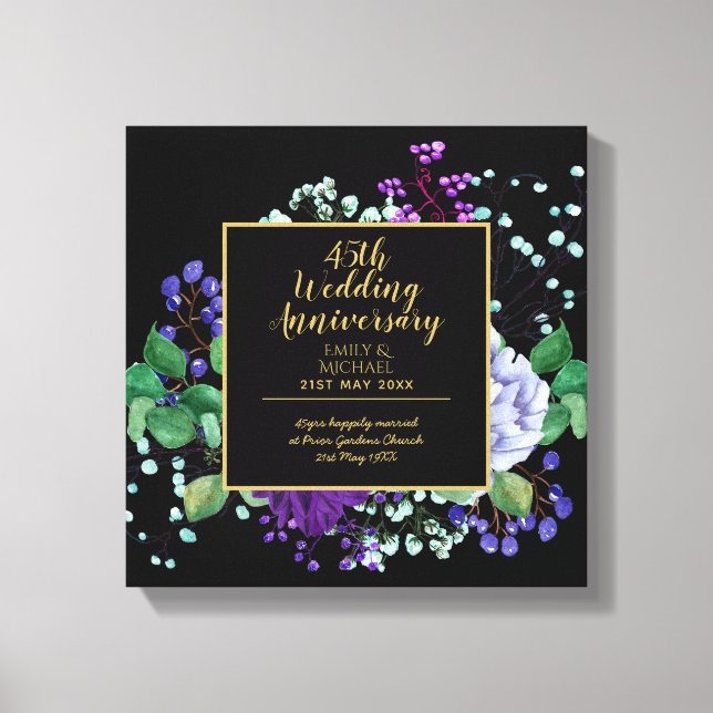 45-års bröllopspresent Sapphire Blå Blomma Canvastryck (Framsida)