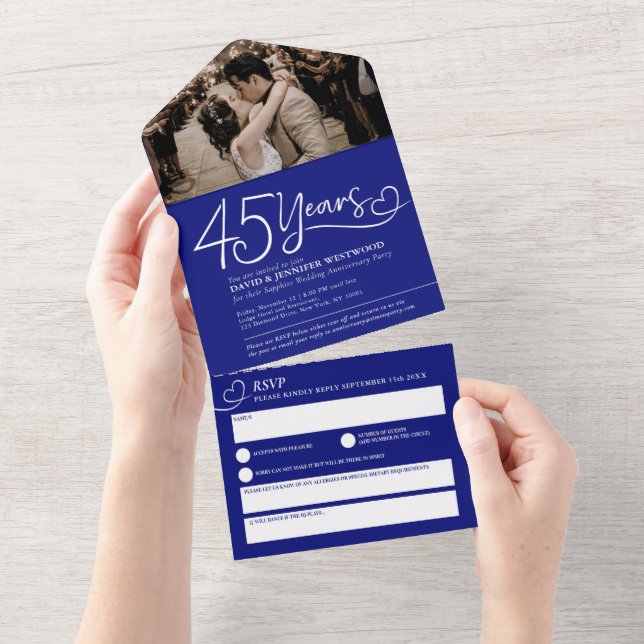 45-års safirbröllopsmåltid RSVP foto (Avrivbar del)