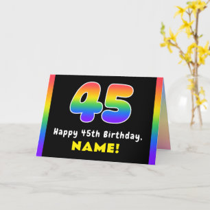 45-årsdag: Färgglad regnbåge #45, Anpassat namn Kort