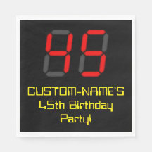 45-årsdag: Röd digital klocka stil "45" + Namn