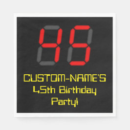 45-årsdag: Röd digital klocka stil "45" + Namn Pappersservett