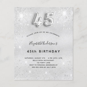 45-årsfirande silver glitter budget inbjudan