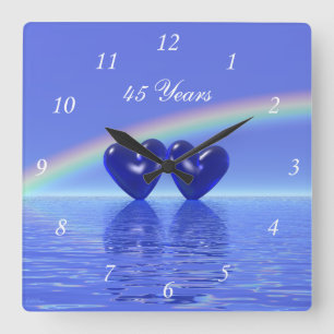 45-årsjubiléet Sapphire Hearts Fyrkantig Klocka