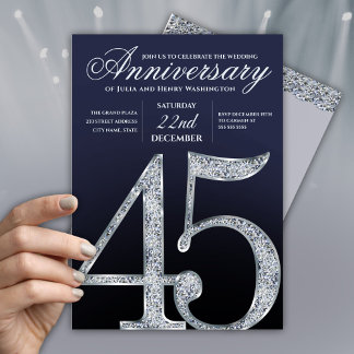 45-årsjubileum Diamant Silver Marinblå Inbjudningar