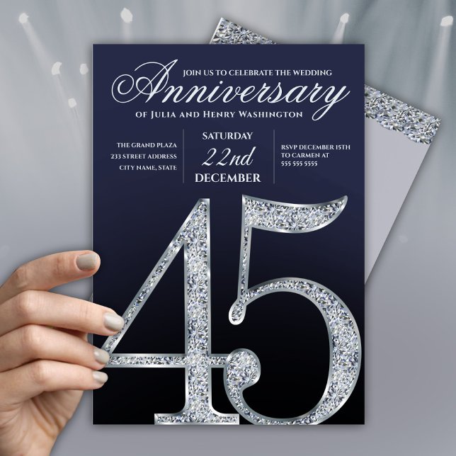 45-årsjubileum Diamant Silver Marinblå Inbjudningar (Skapare uppladdad)