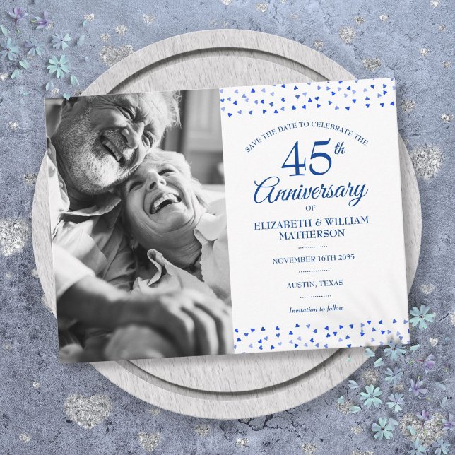 45-årsjubileum Hearts Spara datum-fotografi Meddelande Vykort (45th 65th Anniversary Hearts Save the Date Photo Announcement Postcard)