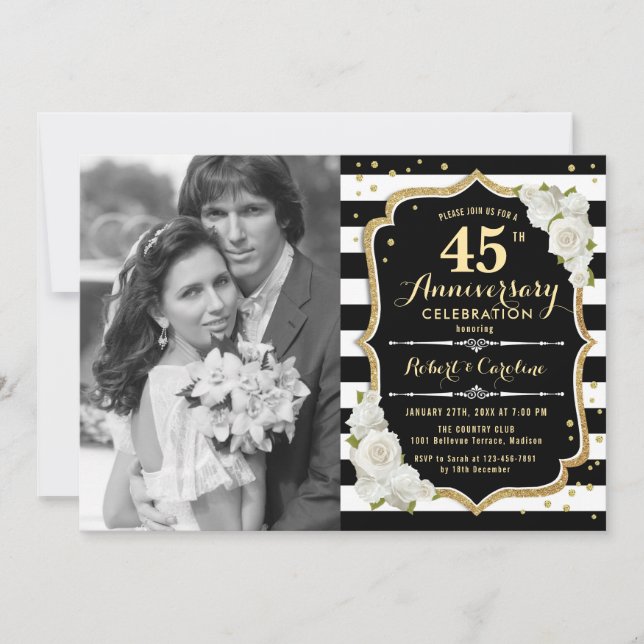 45-årsjubileum med Photo - Guld Black Inbjudningar (Framsida)