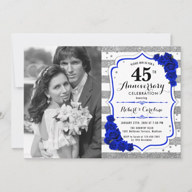 45-årsjubileum med Photo - Sapphire Blue Silver Inbjudningar (Framsida)