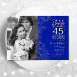 45-årsjubileum med Photo Sapphire Guld Inbjudningar<br><div class="desc">Överraskande 45-årsdag med inbjudan till Royal Blue Sapphire Guld Blommigt. Modern design med botaniska konturaccenter för teckning och typsnitt för typgrafiska skript. Enkel perfekt för inbjudan-kort för trendig för en snyggt-bröllop-årsdag i firande. Kan anpassas så att de återspeglar alla år av giftermål. Skrivna Zazzle-inbjudningar eller digital utskrivbar mall för omedelbar...</div>