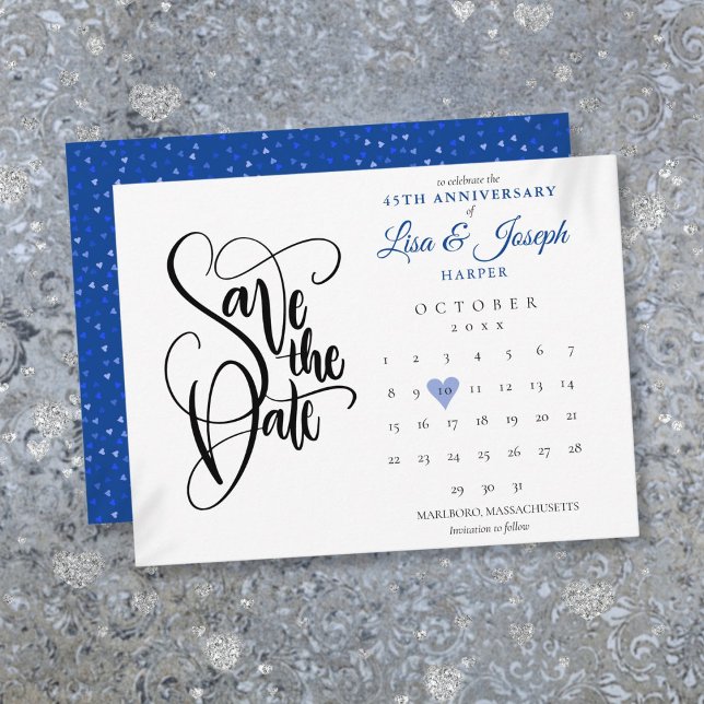 45-årsjubileum Save the Date Hjärtkalender Vykort (45th 65th Anniversary Save the Date Heart Calendar Postcard)