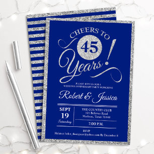 45-årsjubileumsfest - Safirblå Silver Inbjudningar