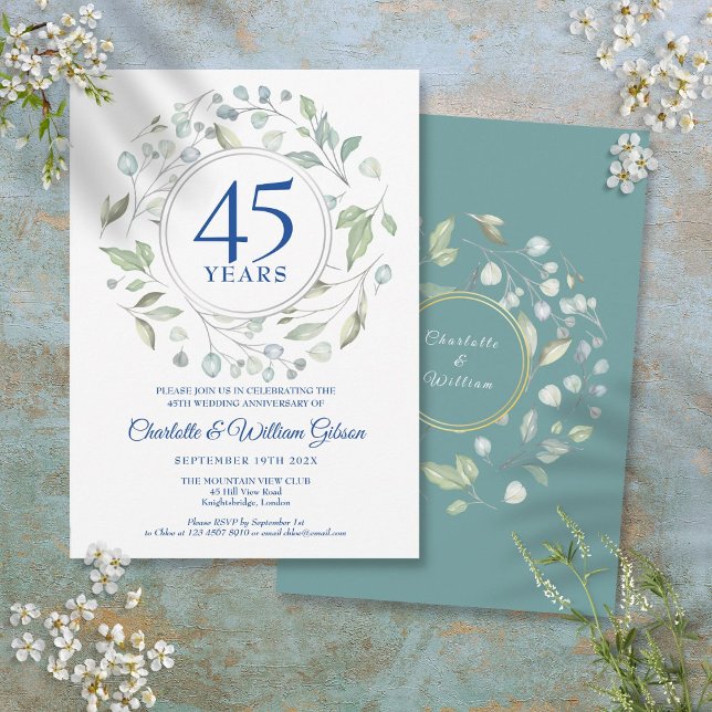 45:e 65:e bröllopsjubileum Laurbeklädnad Inbjudningar (45th 65th Wedding Anniversary Laurel Greenery Invitation)