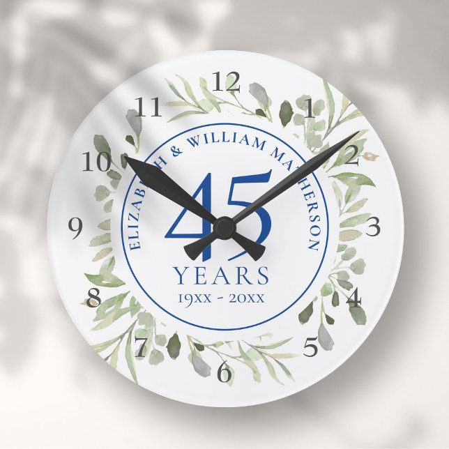 45:e 65en Bröllop-årsdagen Greenery Rund Klocka (45th 65th Wedding Anniversary Greenery Round Clock)