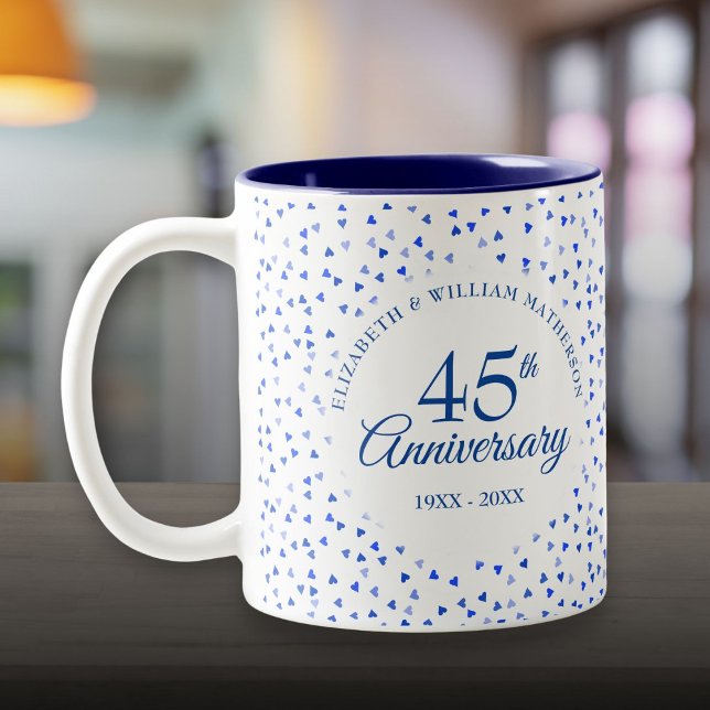 45:e 65en Bröllop-årsdagen Hearts Confetti Två-Tonad Mugg (45th 65th Wedding Anniversary Hearts Confetti Two-Tone Coffee Mug)