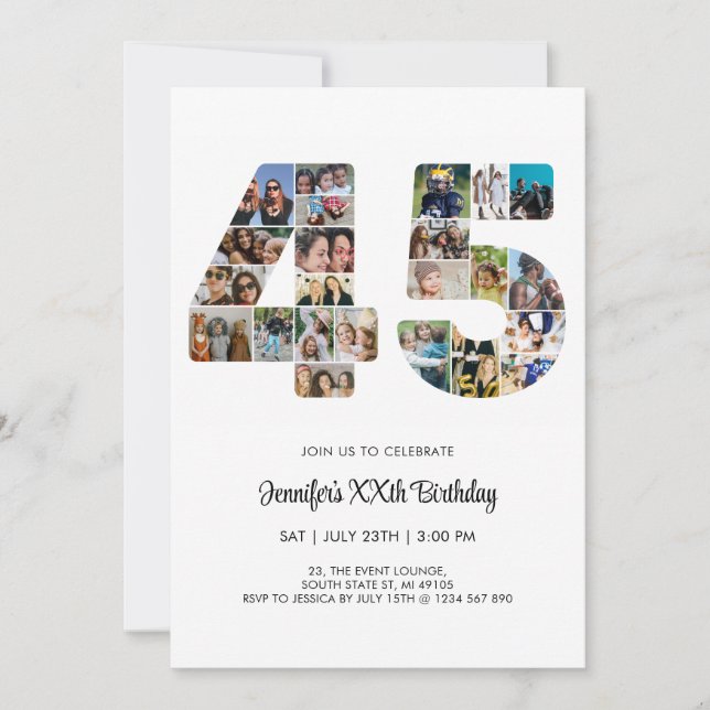 45:e födelsedag 45-Anpassningsbars fotokollage Inbjudningar (Framsida)