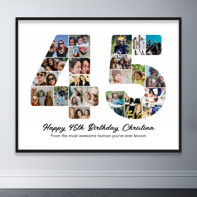 45:e födelsedag 45 fotokollage-årsdag poster (45th birthday number 45 photo collage poster wall art)