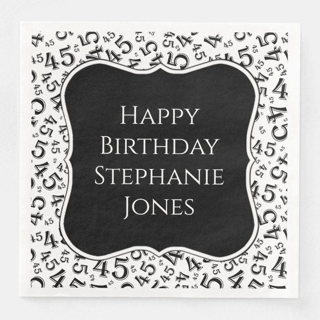 45:e födelsedag Blac/White Number Mönster 45 Pappersservett (Framsida)
