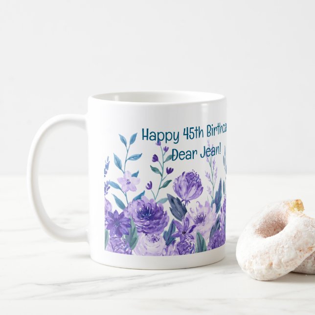 45:e födelsedag Blommor Kärlek Elegant Modern Blom Kaffemugg (Med munk)