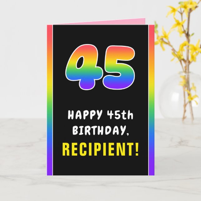 45:e födelsedag: Färgfullt regnbåge nr 45, anpassa Kort (Gul blomma)