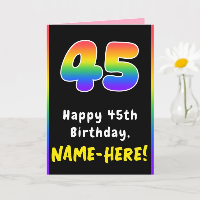 45:e födelsedag: Färgfullt regnbåge nr 45, anpassa Kort (Liten växt)