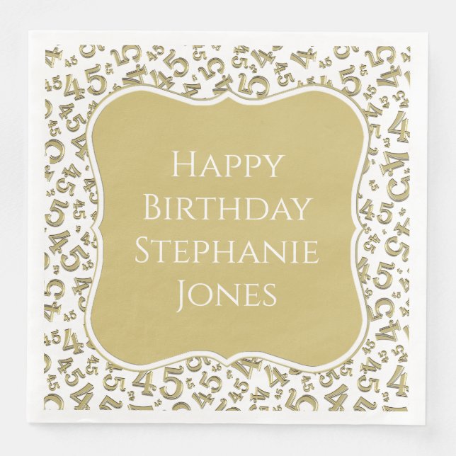 45:e födelsedag Guld/vit nummer Mönster 45 Pappersservett (Framsida)