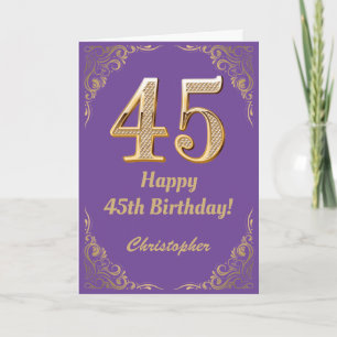 45:e födelsedag Lila och Guld Glitter Ram Kort