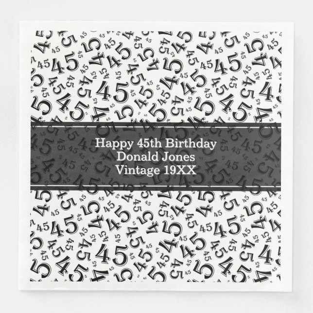 45:e födelsedag nummer Mönster Black/White Pappersservett (Framsida)