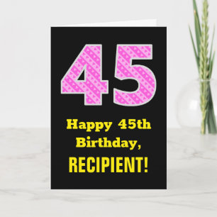 45:e födelsedag: Rosa Rand och hjärtan "45" + Namn Kort