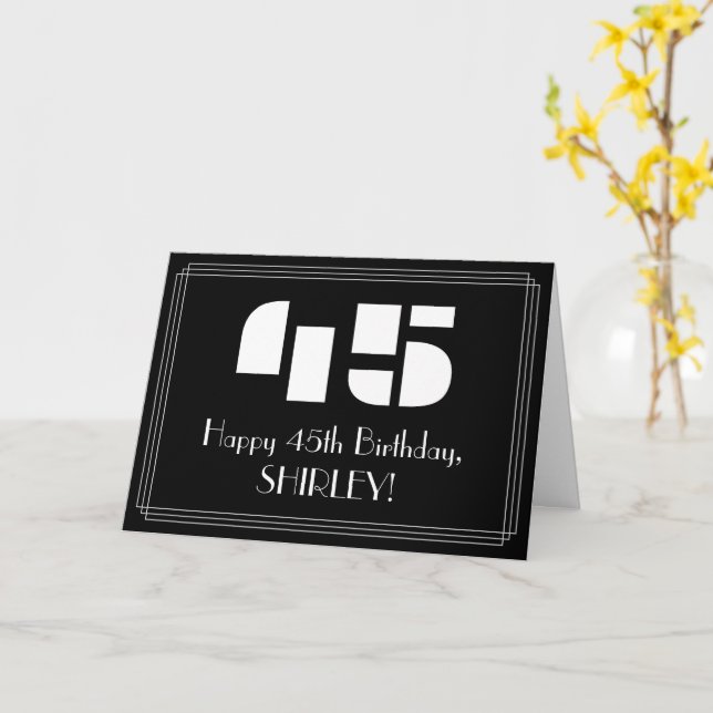 45:e födelsedagen: Art Deco Inspired Titta "45" oc Kort (Gul blomma)