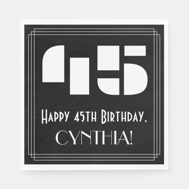 45:e födelsedagen: Art Deco Inspired Titta "45" +  Pappersservett (Framsidan)