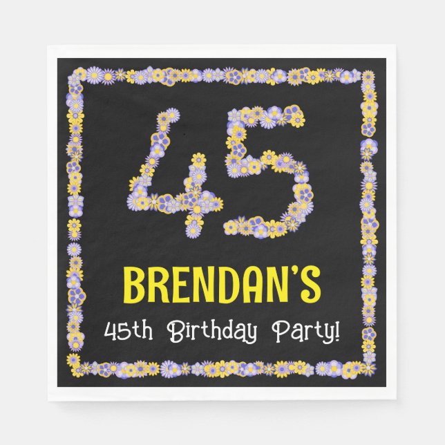 45:e födelsedagen: Blommigt Flowers Number, eget n Pappersservett (Framsidan)