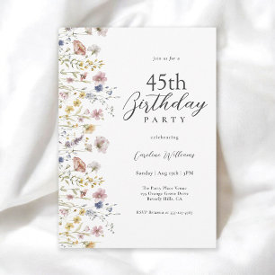 45:e födelsedagen Blommigten Watercolor Wildblommo Inbjudningar
