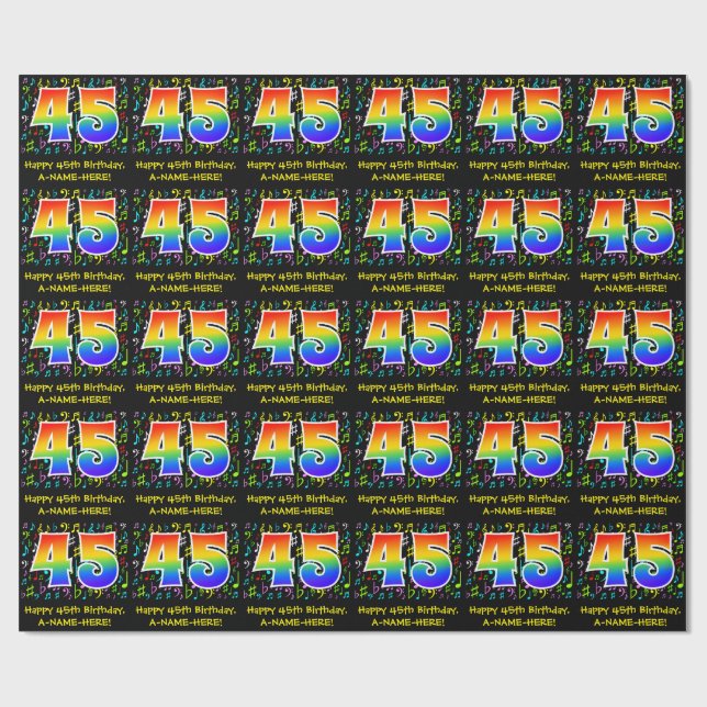 45:e födelsedagen: Colorful Music Symbols, Rainbow Presentpapper (Platt)