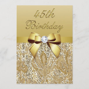 45:e födelsedagen Guld Faux Sequins och Bow Inbjudningar