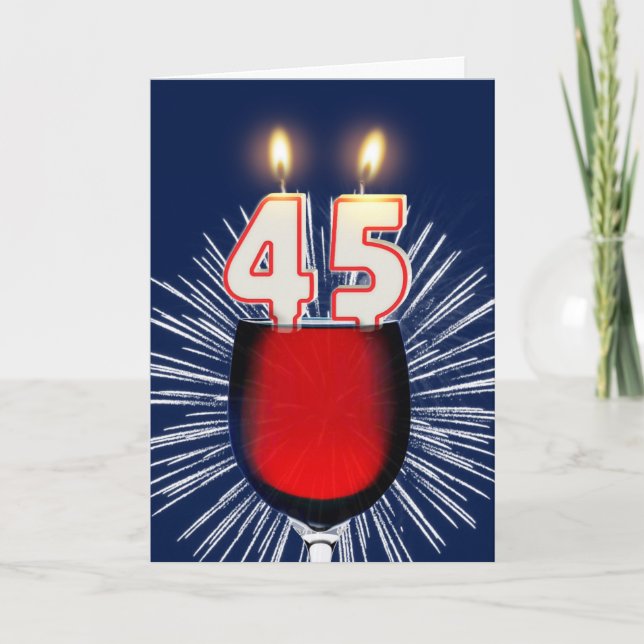 45:e födelsedagen med vin och ljus kort (Framsida)
