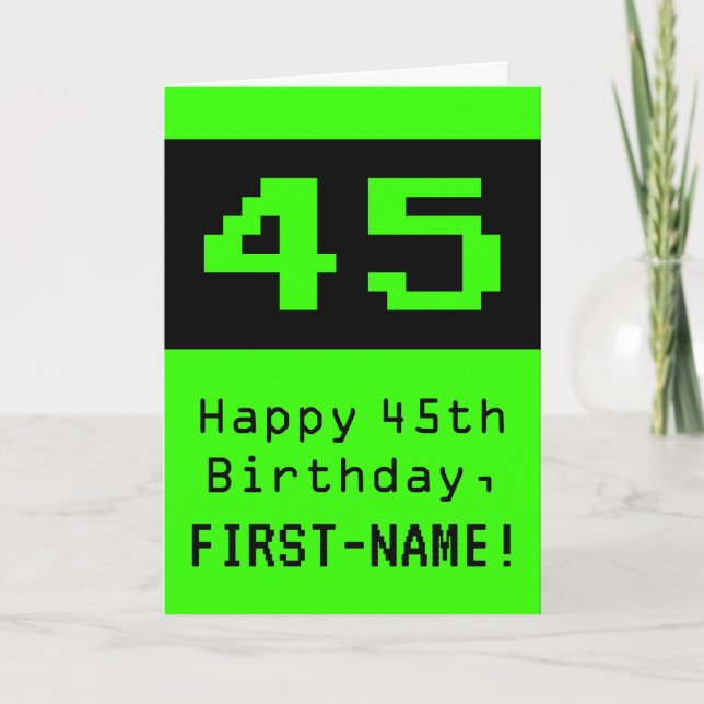 45:e födelsedagen: Nerdy/Geeky Stil "45" och Namn Kort (Framsida)