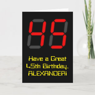 45:e födelsedagen: Red Digital Clock Stil "45" + N Kort