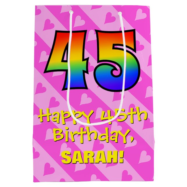 45:e födelsedagen: Roligt Rosa Hearts Rand; Regnbå (Baksidan)