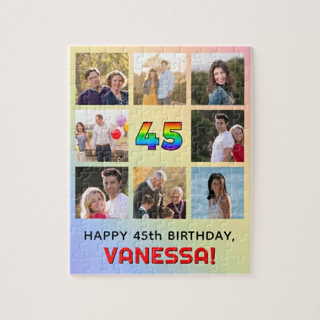 45:e födelsedagen: Roligtens regnbågsnr, eget namn Pussel (Vertikal)