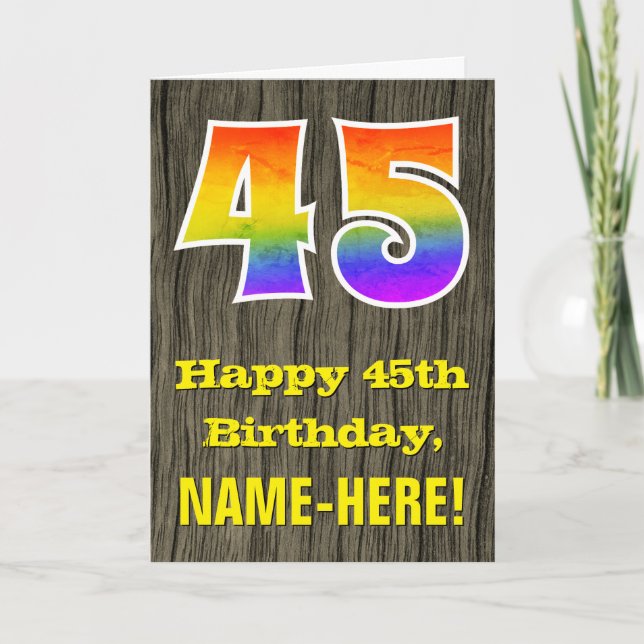 45:e födelsedagen: Rustic Faux Wood look, Rainbow  Kort (Framsida)