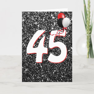 45:e födelsedagsbubblor på svarta Glitter-kortet Kort
