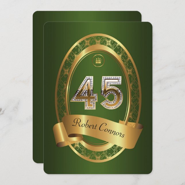 45:e,födelsedagsfest kvinnlig man,elegant färg inbjudningar (Fram/baksida)