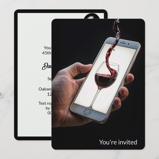 45:e Födelsedagsfesten Vin på Smartphone Skärm Inbjudningar (Fram/baksida)
