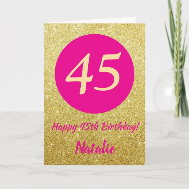 45:e Grattis på födelsedagen Shock rosa och Guld G Kort (Framsida)