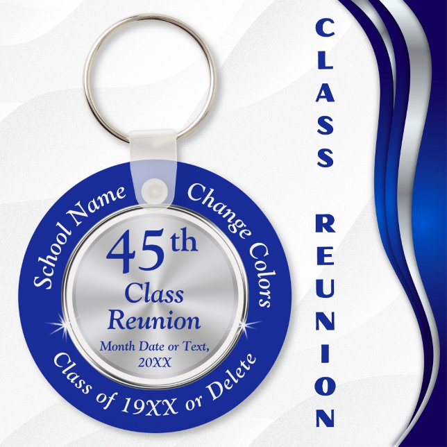 45:e klassåterträff idéer, Byt nyckelringsfärger Nyckelring (45 th class reunion favors. Blue, silver and white class reunion keychains.45 class reunion gifts.)