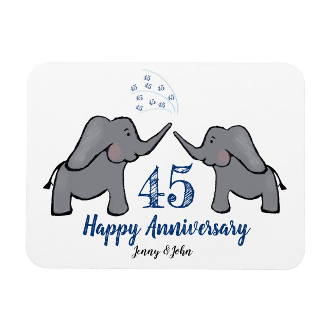 45:e sadeldagen i bröllop, söt elefant magnet (Horisontell)